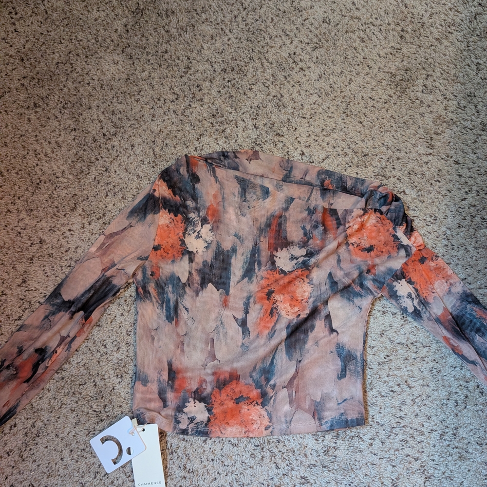 Commense Pink and Black Long Sleeve Fitted Crop Blouse